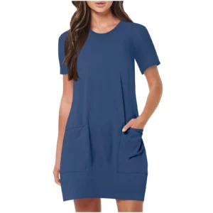 Women's Casual Short-Sleeve Dress with Pockets